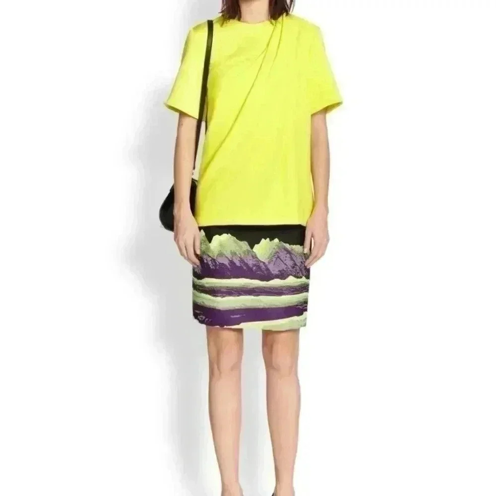 Alexander Wang Skirt Jacquard Space Mountain Print Black Green Purple Mini Sz 2
